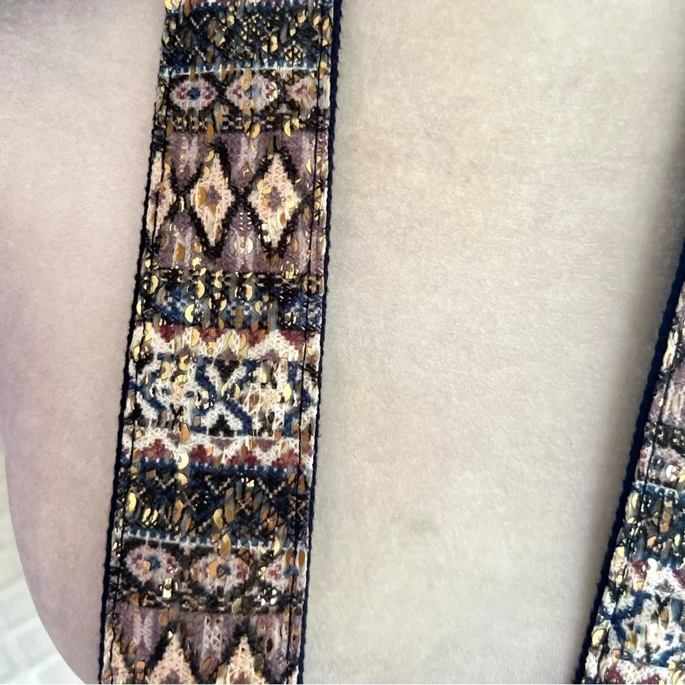 Belt Southwestern Aztec Print Fabric Gold Sequin Blue Brown M Concert Festival